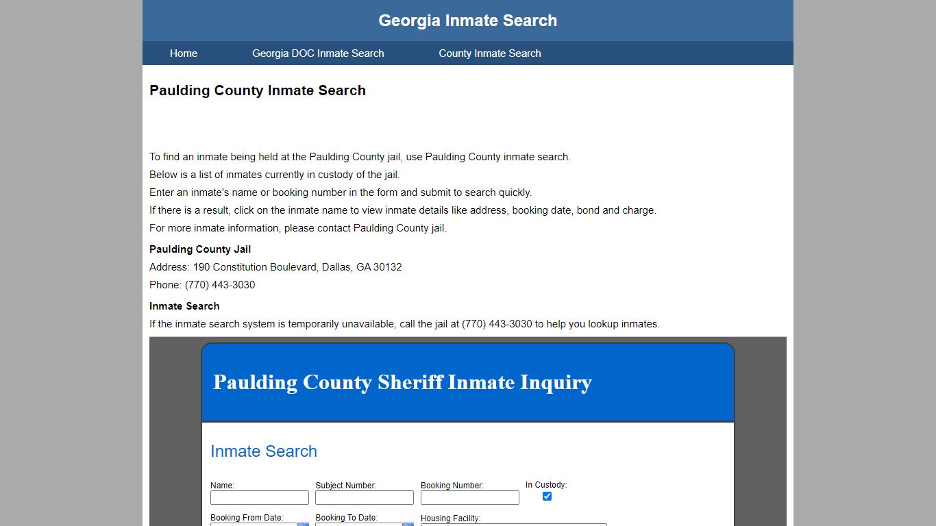 Paulding County Jail Inmate Search